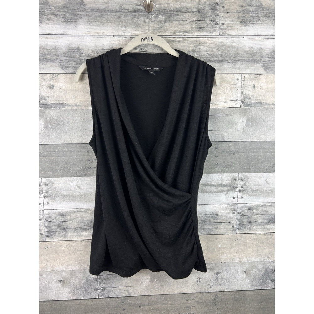 41 Hawthorne Large Black Sleeveless Faux Wrap Blouse